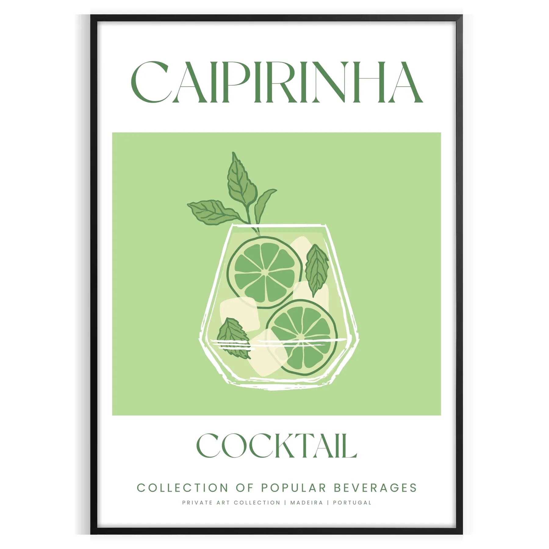 space caipirinha cocktail poster vibrant green white hues wall art unique gift statement piece perfect room print dimensions A4 cm A0