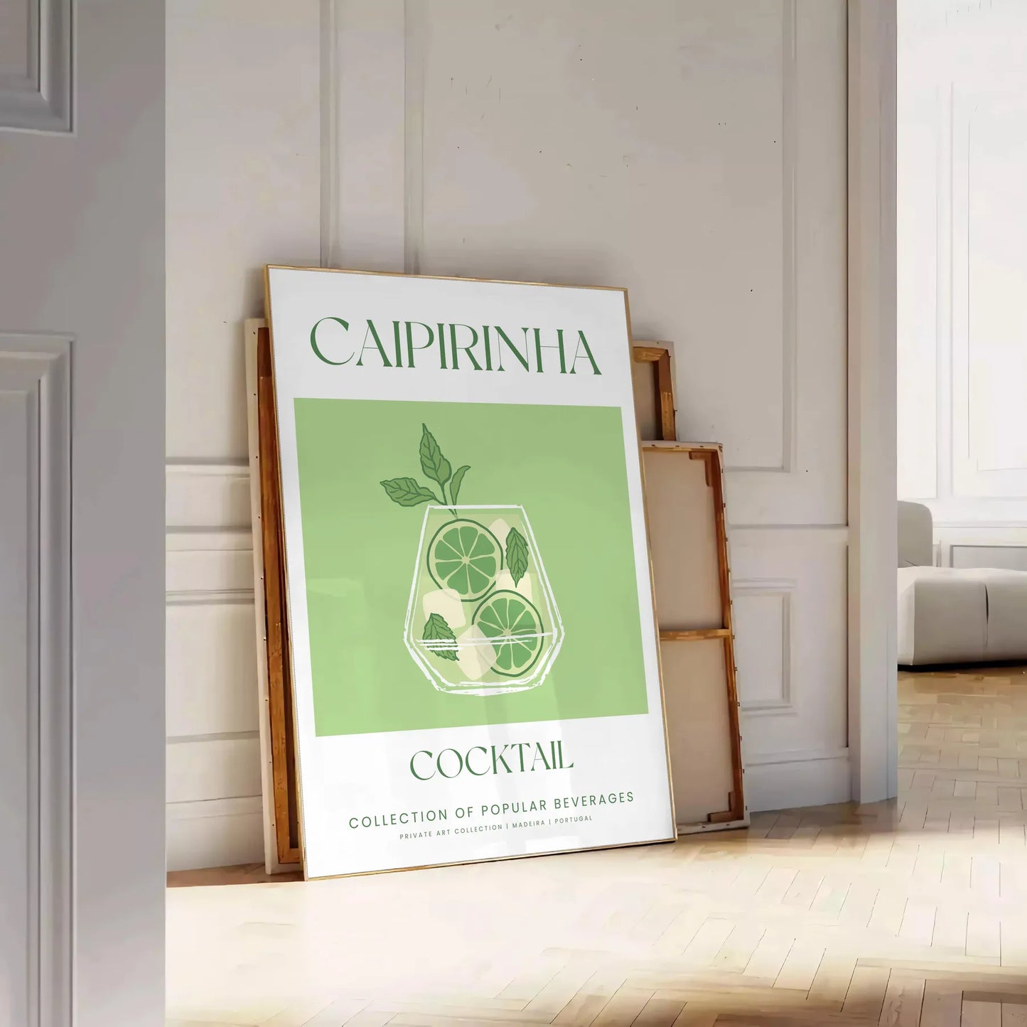 space caipirinha cocktail poster vibrant green white hues wall art unique gift statement piece perfect room print dimensions A4 cm A0