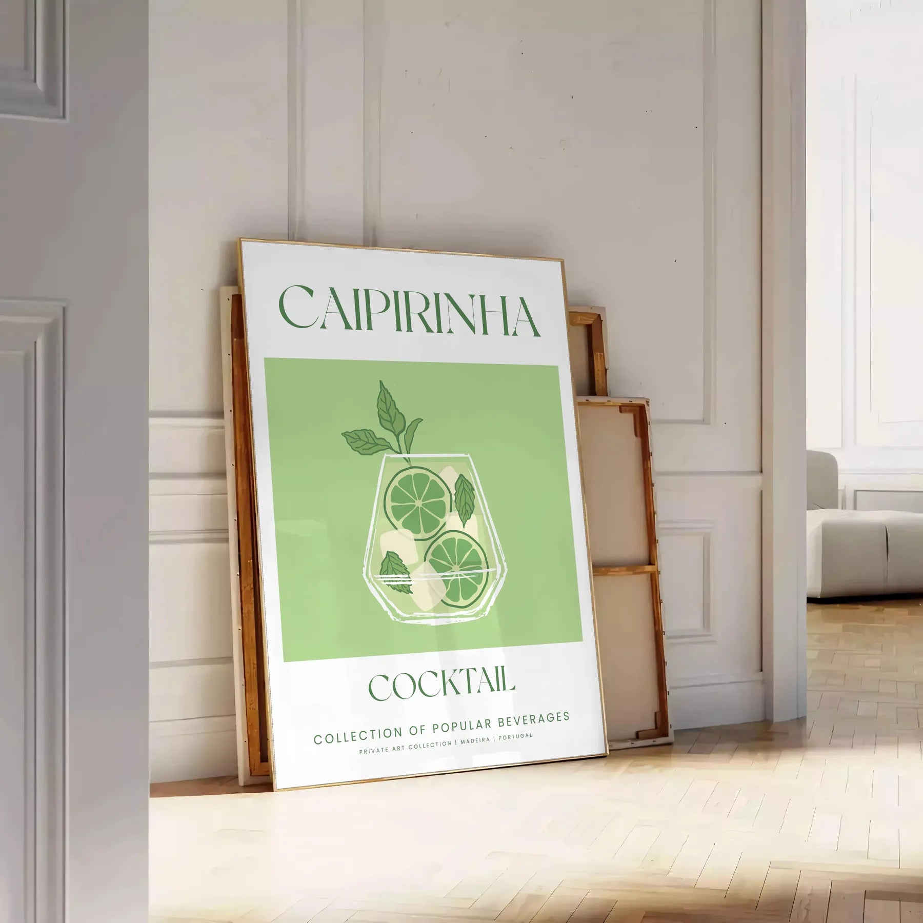 space caipirinha cocktail poster vibrant green white hues wall art unique gift statement piece perfect room print dimensions A4 cm A0