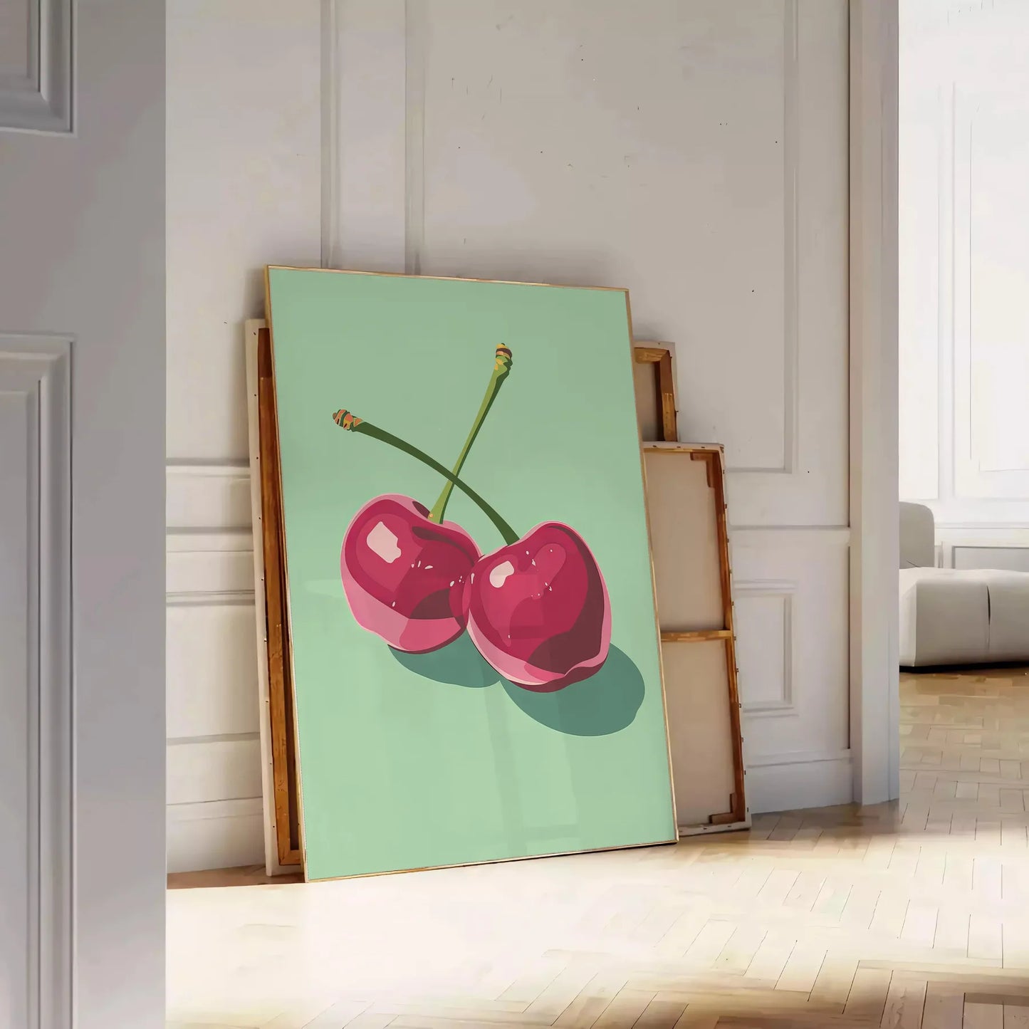 kitchen vibrant Cherry 2 poster stunning combination orange blue hues eye wall art print ideal gift lovers unframed option personalized touch