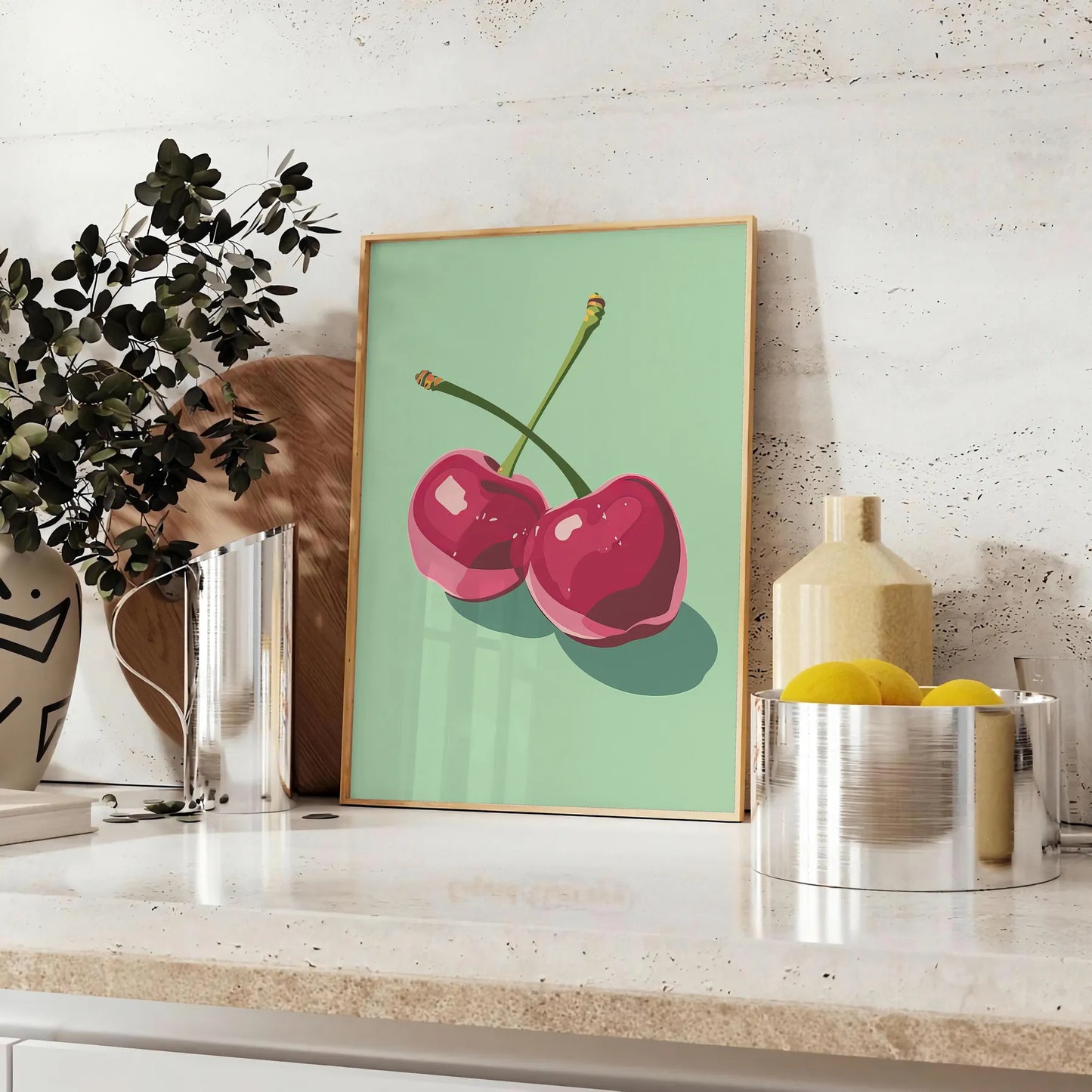 kitchen vibrant Cherry 2 poster stunning combination orange blue hues eye wall art print ideal gift lovers unframed option personalized touch