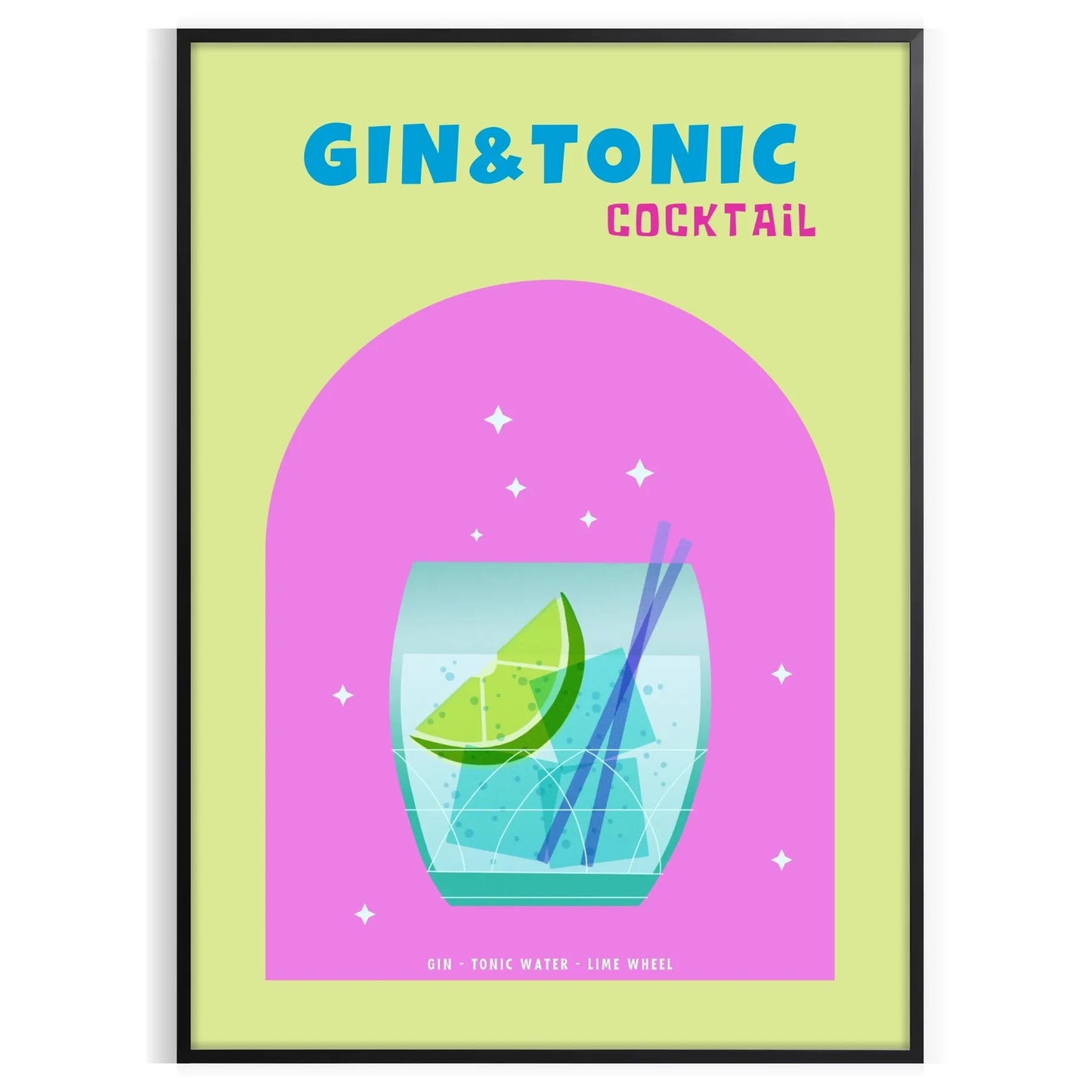 space vibrant gin tonic cocktail poster refreshing blend green blue hues wall art kitchen bar area eye print ideal gift various sizes A4 cm A0