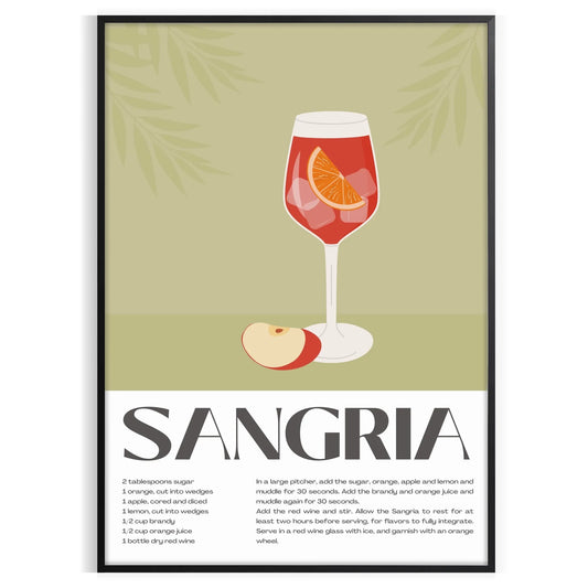 space vibrant Cocktail Sangria Art Poster lush green orange hues unique wall thoughtful gift stunning print touch elegance room sleek frame one