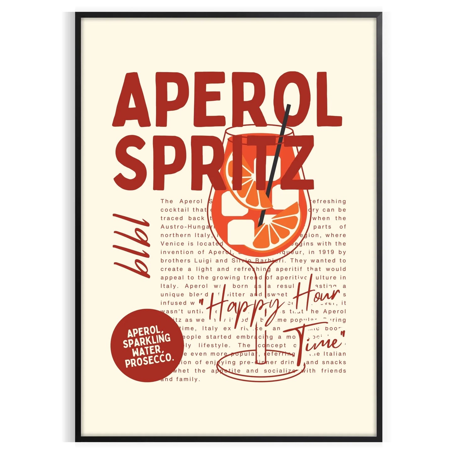 space chic Cocktail Spritz poster stylish gray vibrant red hues captivating wall art perfect gift lovers sophisticated touch room framed print unframed artwork