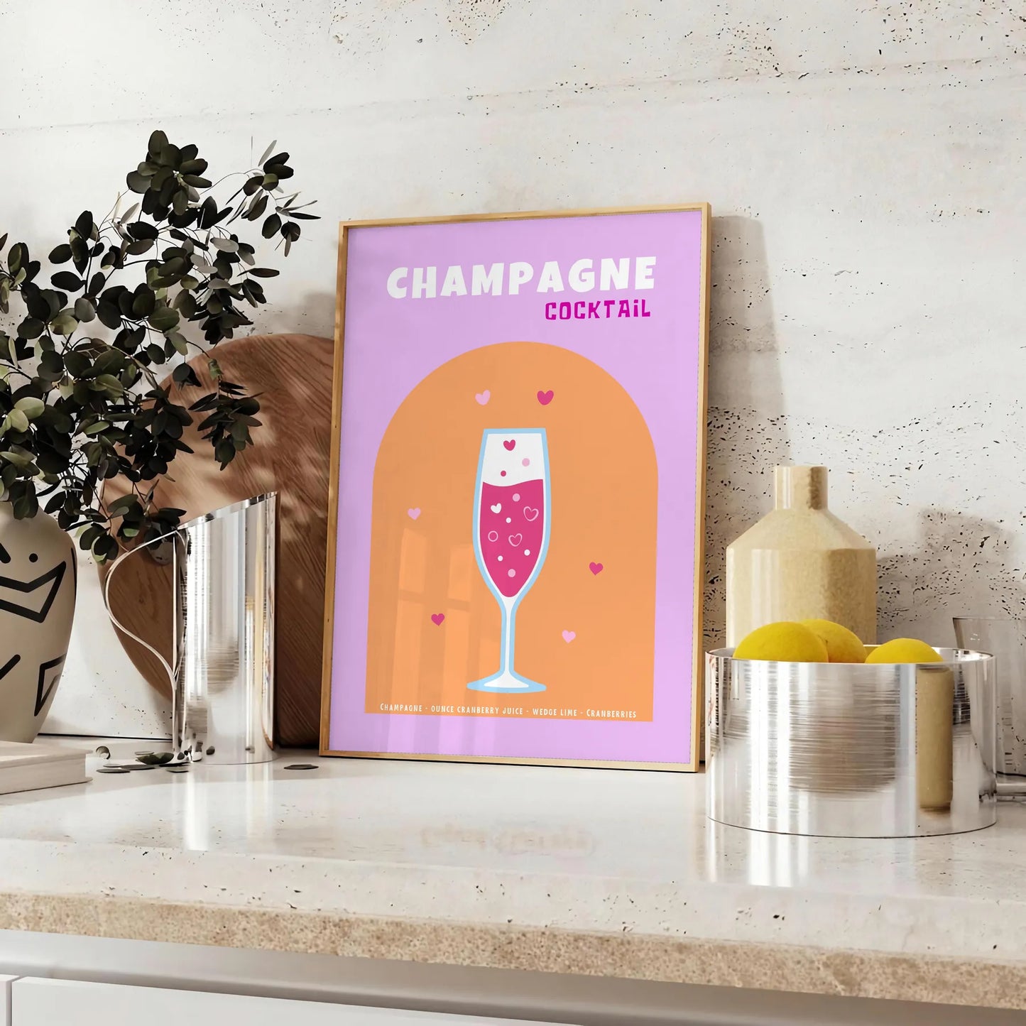 space vibrant cocktail champagne poster delightful blend pink yellow hues wall art distinctive gift eye print touch elegance room unframed styles decor