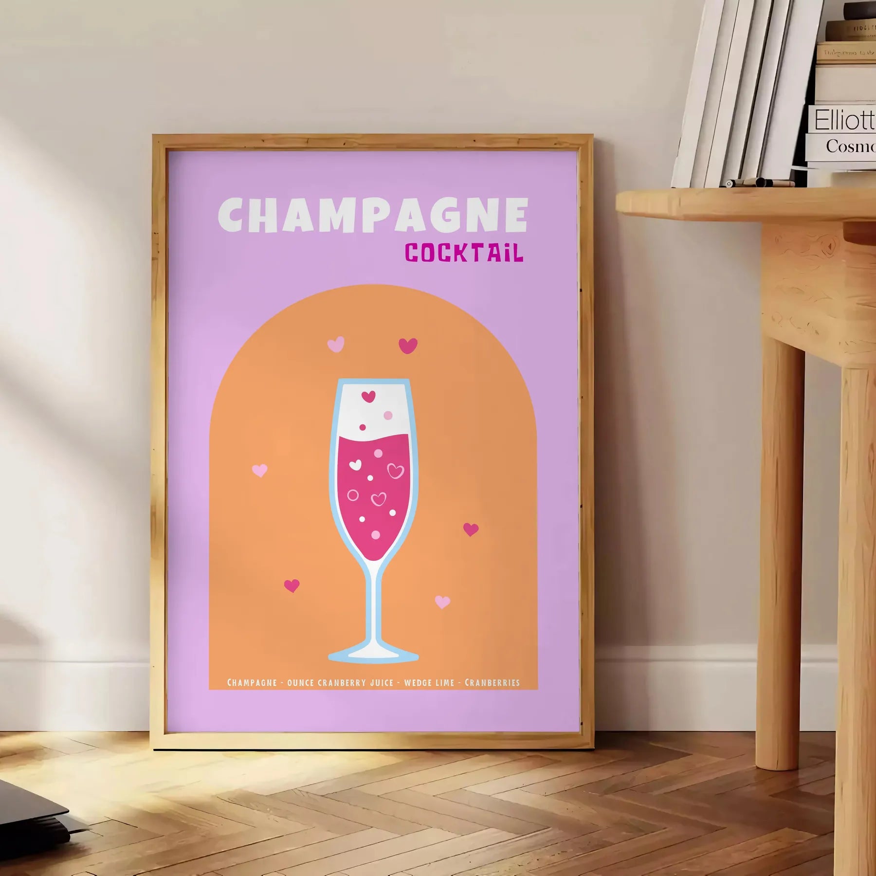 space vibrant cocktail champagne poster delightful blend pink yellow hues wall art distinctive gift eye print touch elegance room unframed styles decor