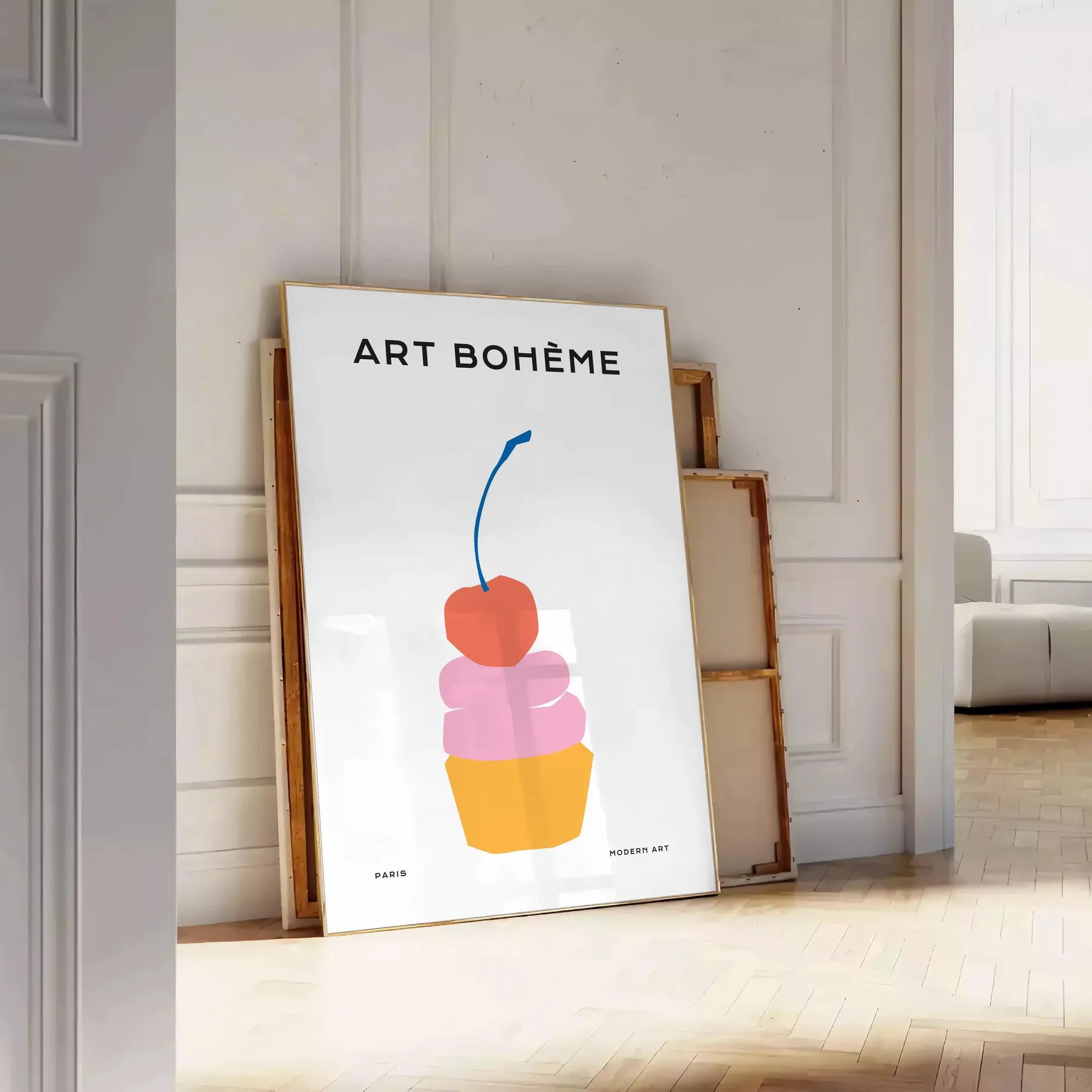 kitchen vibrant Dessert Cherry Poster delightful blend orange blue hues stunning wall art perfect gift culinary enthusiasts space exclusive print unframed versions