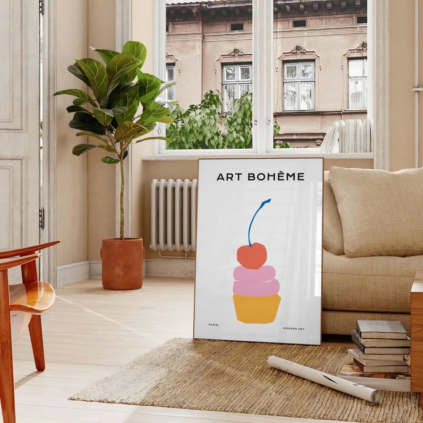 kitchen vibrant Dessert Cherry Poster delightful blend orange blue hues stunning wall art perfect gift culinary enthusiasts space exclusive print unframed versions