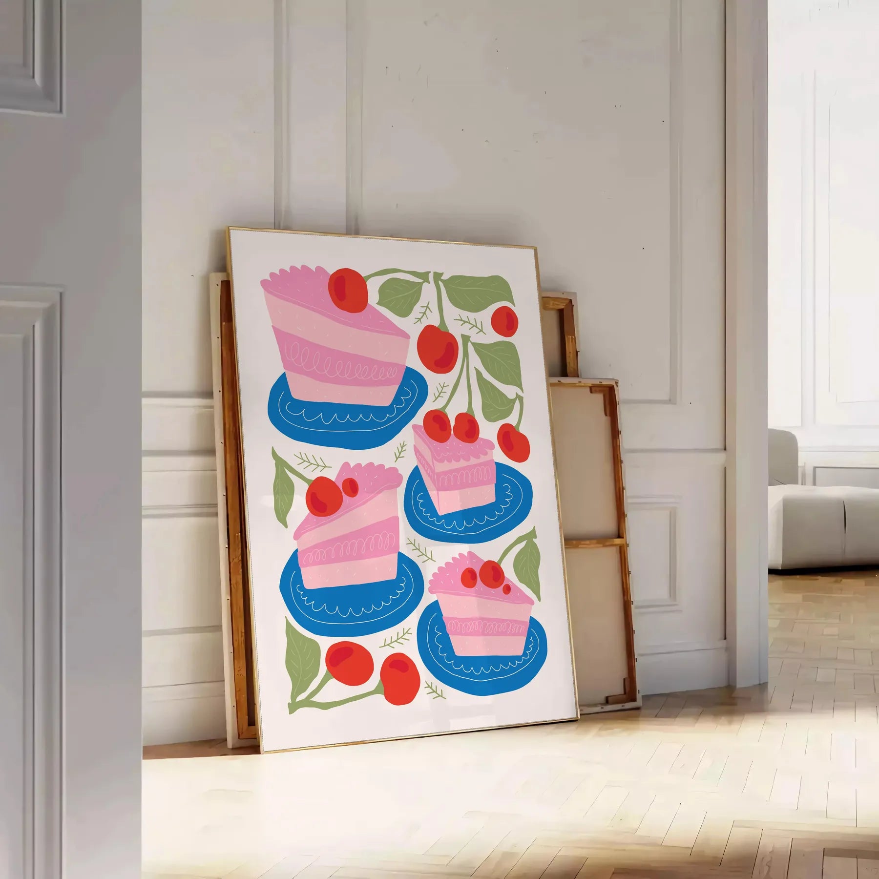 kitchen sweet haven vibrant dessert poster playful orange blue hues print splash charm decor gift unique wall art accent unframed version artwork